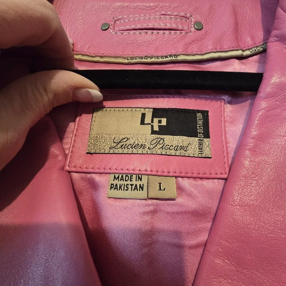 Vintage 90s Y2K Lucien Piccard Leather‎ Trench Coat Women's LG Rosey Pink Boho